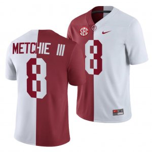 Men's Alabama Crimson Tide #8 John Metchie III White Crimson NCAA Split College Football Jersey 2403PLLI0